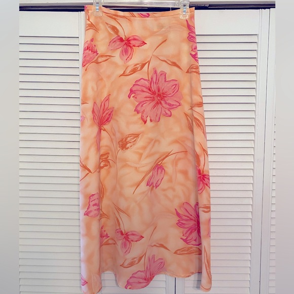 Vintage Kathie Lee Light Orange Flower Skirt, Size 10, pink and orange - Picture 1 of 2